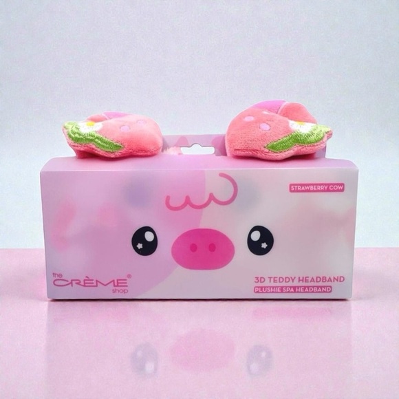The Creme Shop Accessories - The Crème Shop 3D Teddy Headband Plushie Spa Headband Pink Strawberry Cow